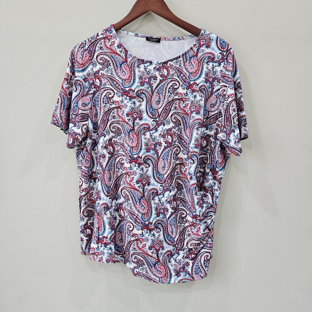 Talbots Women's Paisley T-Shirt Petite Multicolor Short Sleeves Casual Comfort